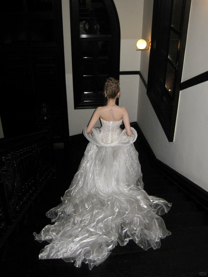 Hermoso vestido de novia de sirena con escote corazón, blanco, largo, de lujo, WD096