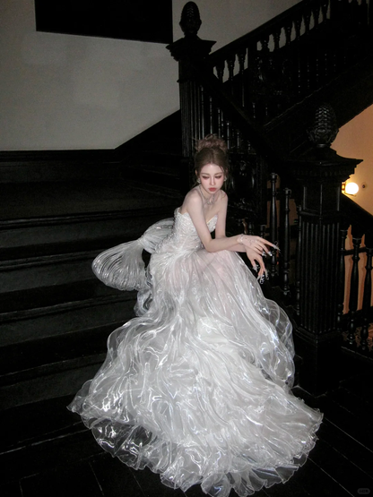 Hermoso vestido de novia de sirena con escote corazón, blanco, largo, de lujo, WD096