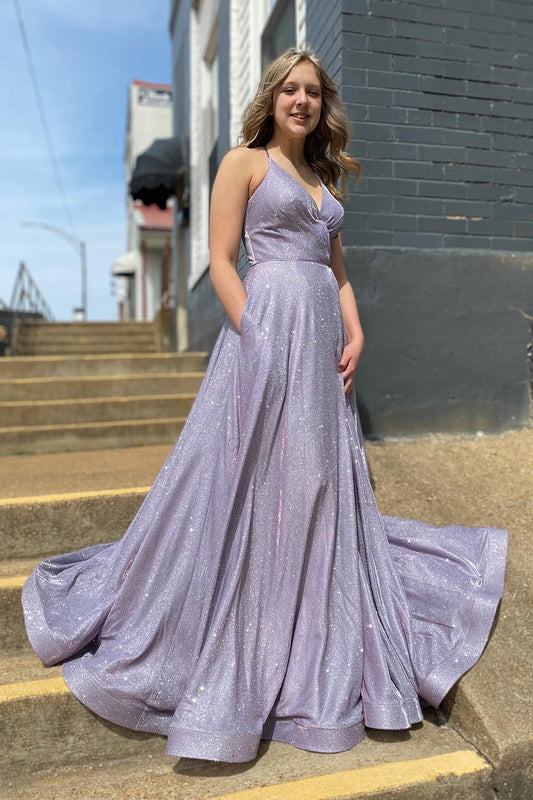 Elegante vestido de fiesta largo con tirantes finos y bolsillos, vestidos de gala