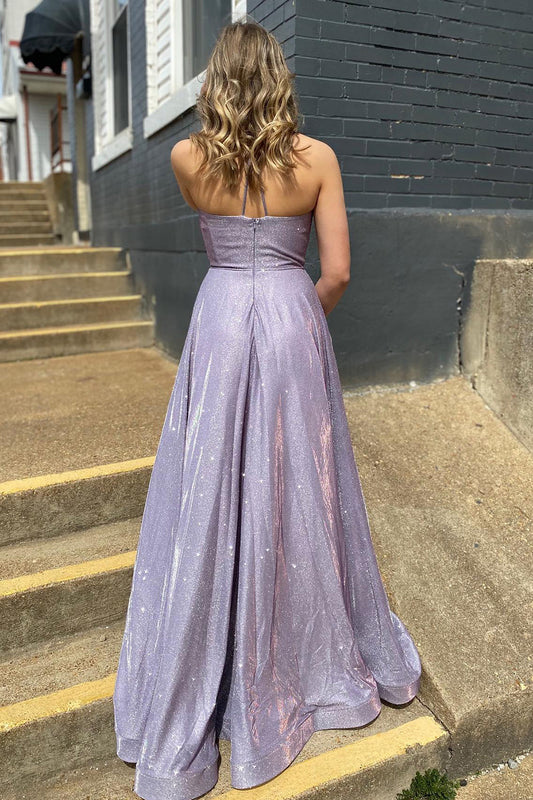 Elegante vestido de fiesta largo con tirantes finos y bolsillos, vestidos de gala