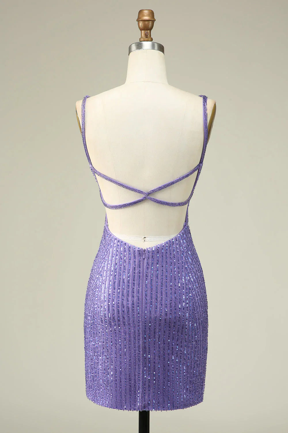 Charming Sheath Spaghetti Straps Purple Sequins Design A-line Homecoming Dress TP3645