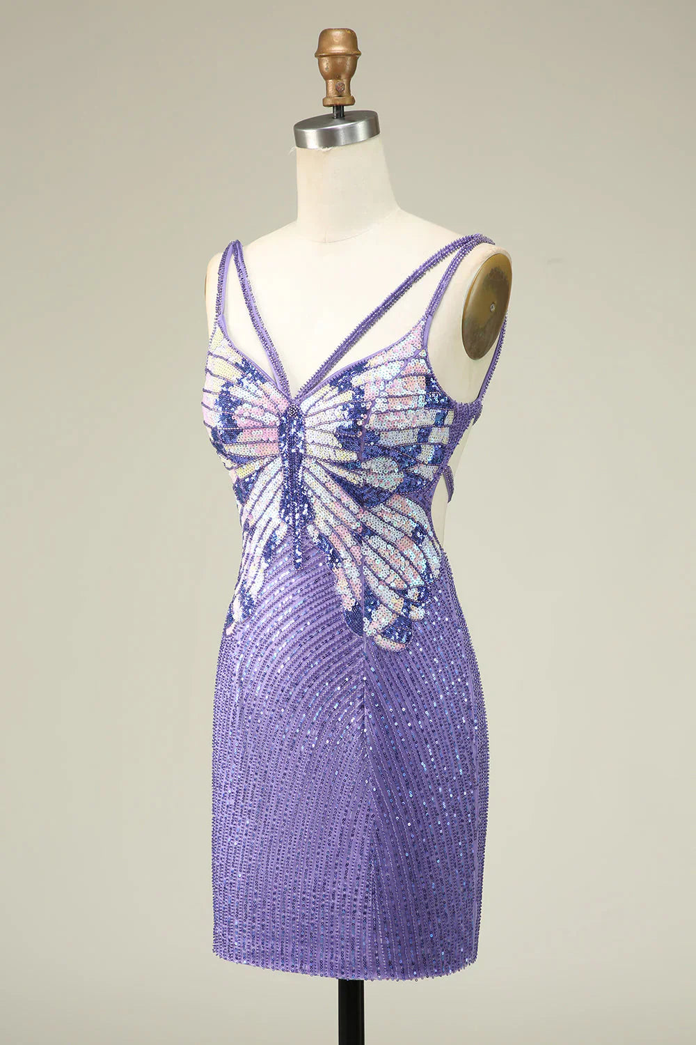 Charming Sheath Spaghetti Straps Purple Sequins Design A-line Homecoming Dress TP3645