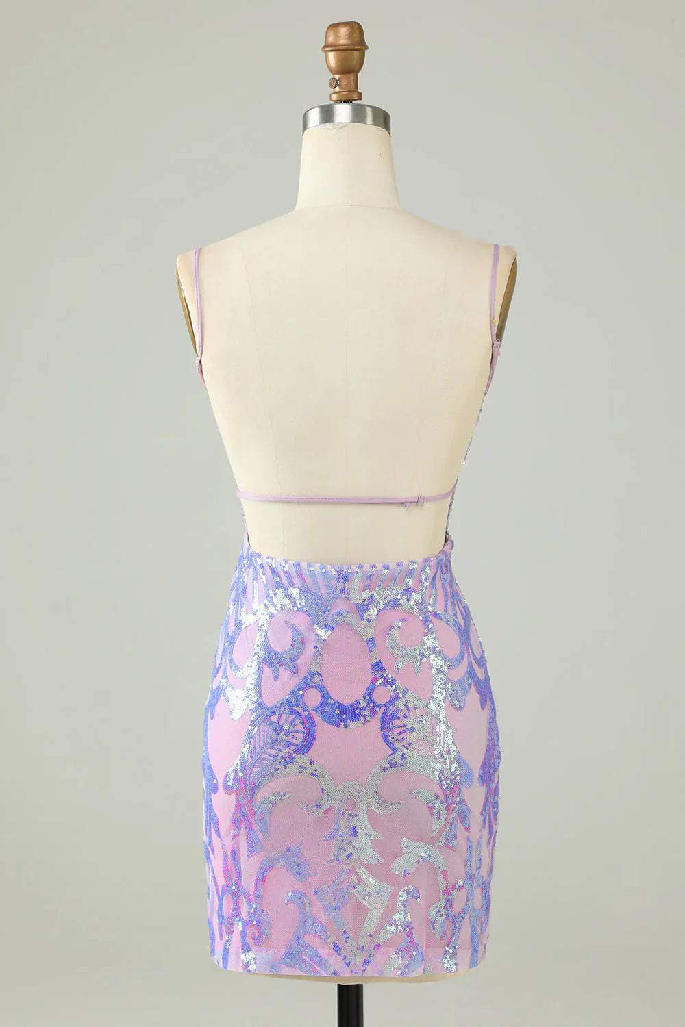 Chic Light Purple Sequin Lace-up Design A-line Spaghetti Strap Homecoming Dress TP3627