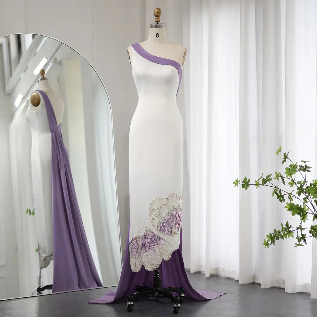 Vestido de noche largo estilo sirena con un solo hombro y diseño de mariposas vintage, TP4567