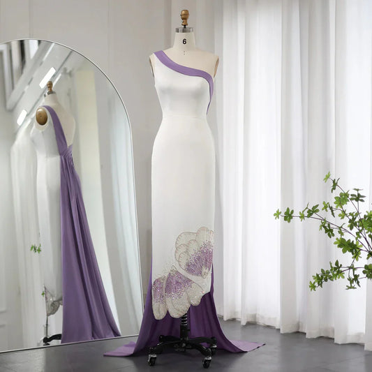 Vintage Butterfly Design Beaded One-shoulder Mermaid Long Prom Dress Evening Dress TP4567