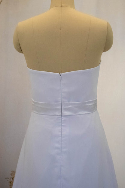 White Sheath Long Simple Satin Wedding Dress with Detachable Lace Shawl