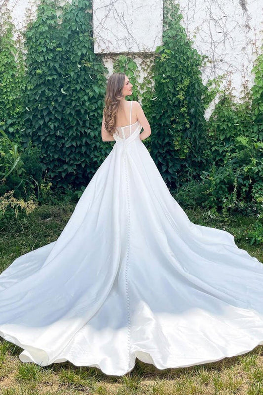 Elegant White Satin Sweetheart Long Prom Dress White Wedding Dress,WP294