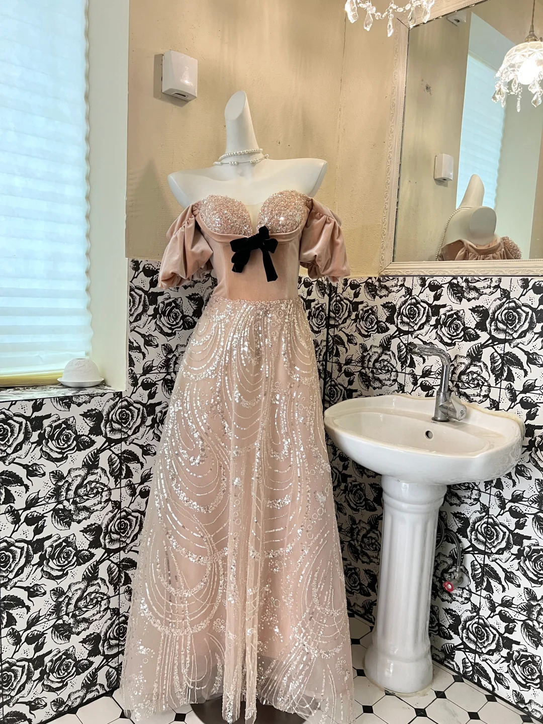 Princess A Line Puff Sequin Velvet Tulle 18th Birthday Dress Prom Dress SH3846