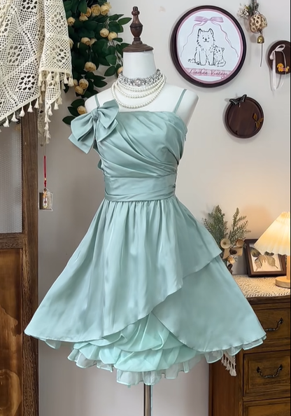 Classy Light Green Spaghetti Straps A Line Homecoming Dress Cocktail Dress S329