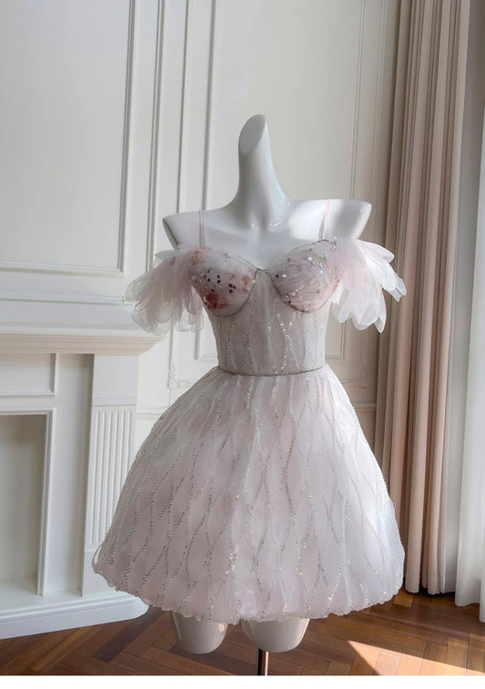 Pink Sweet Sequin Short Tulle Homecoming Dress Birthday Party Dress gh5042