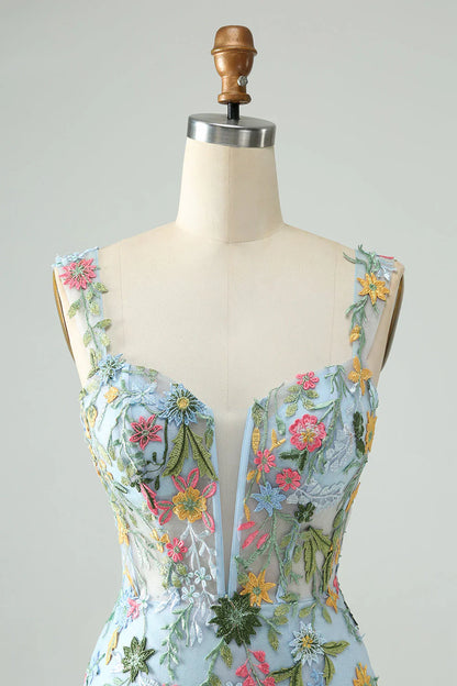 New Fashion Floral Embroidery Design A-line Strap Short Homecoming Dress TP3456