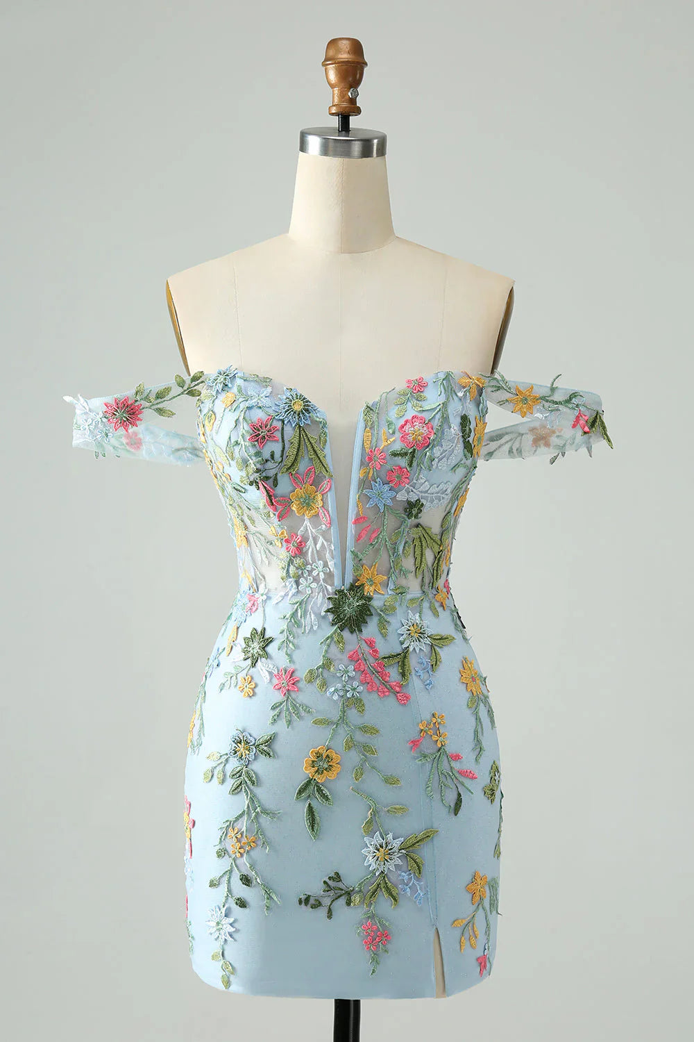 New Fashion Floral Embroidery Design A-line Strap Short Homecoming Dress TP3456