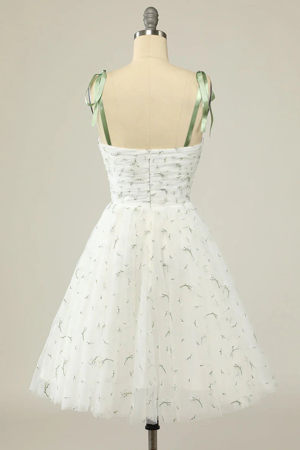 Stylish Spaghetti Straps White Floral Design A-line Spaghetti Strap Homecoming Dress TP3653