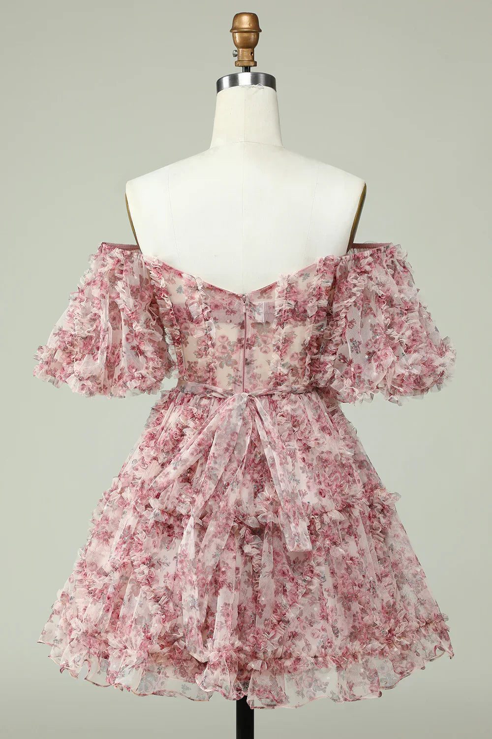 Vestido de fiesta de graduación con hombros descubiertos, diseño floral, corte A y capas, TP3652
