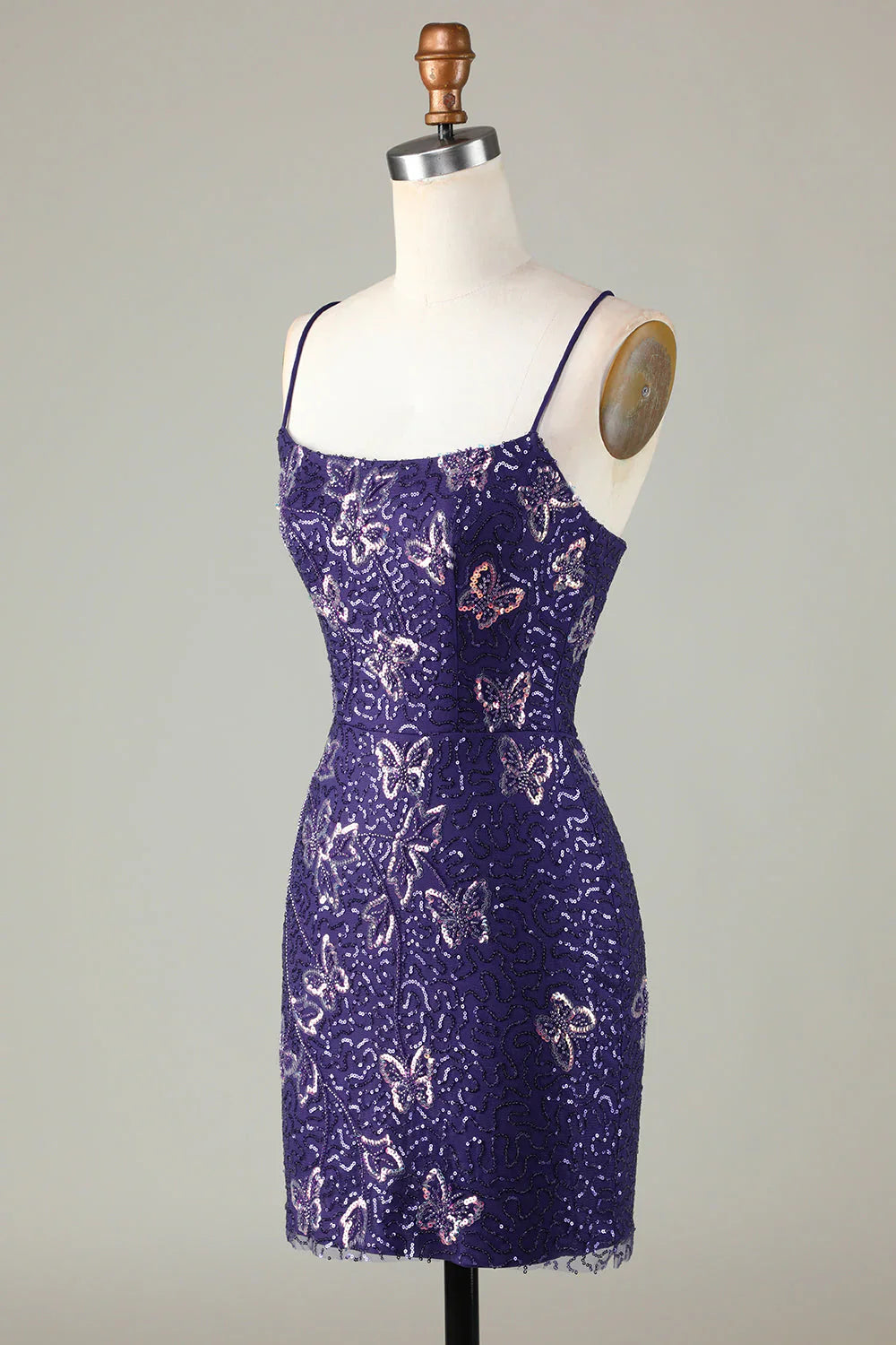 Charming Purple Sequin Design A-line Lace-up Spaghetti Strap Homecoming Dress TP3630