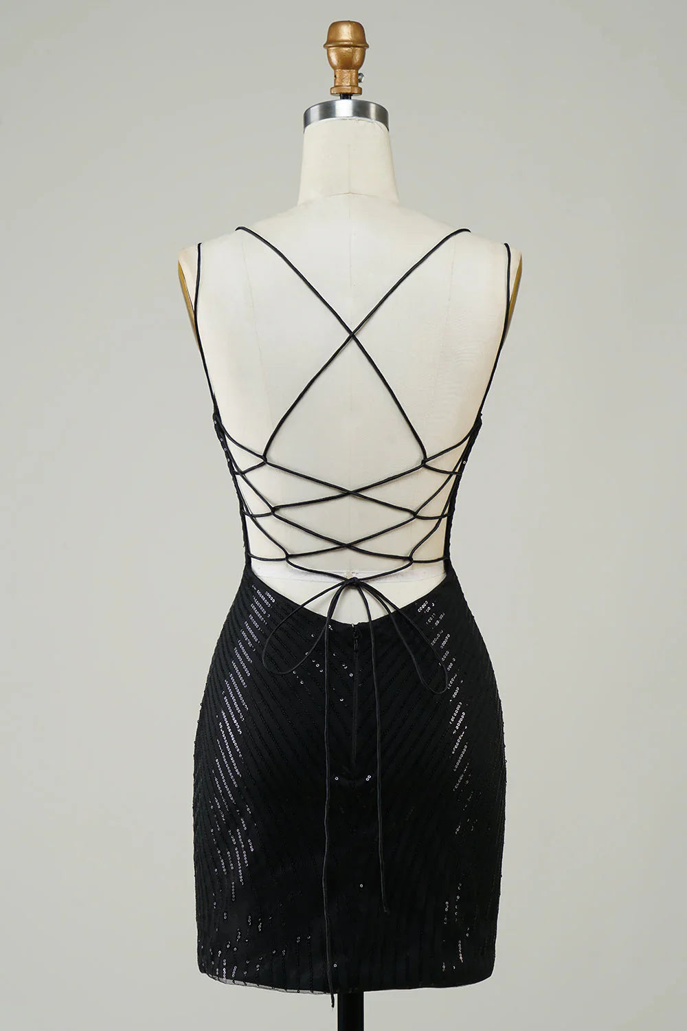 Vestido de fiesta con diseño de mariposa y lentejuelas negras, corte A, tirantes finos y cordones, TP3631