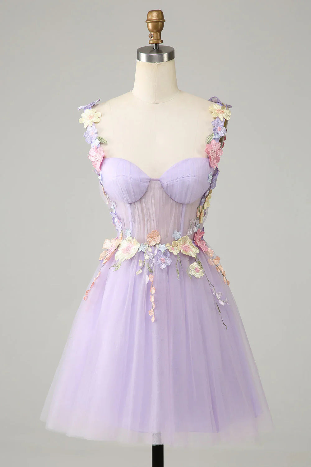 Gorgeous Light Purple 3D Flowers Tulle Design A-line Homecoming Dress TP3633