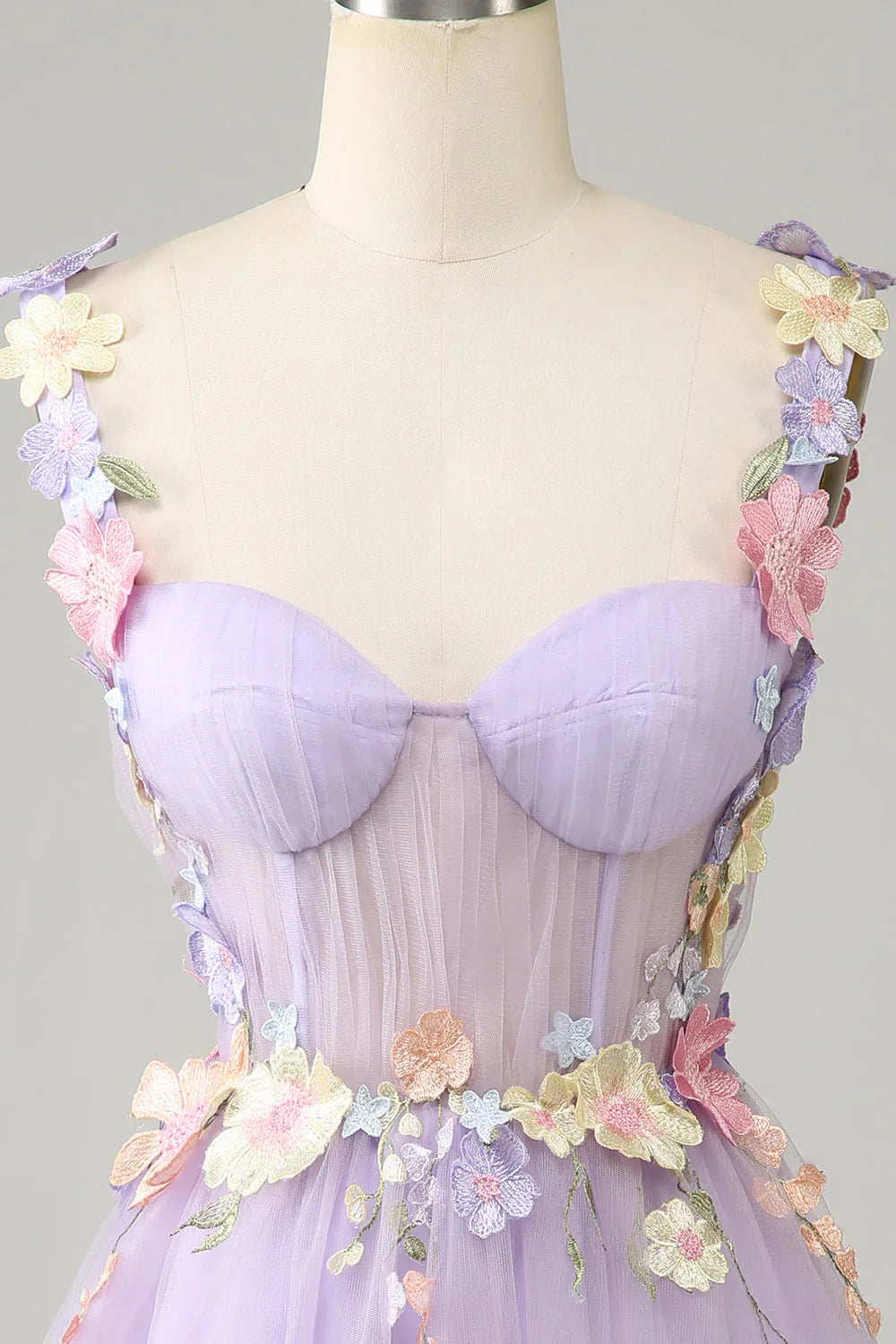 Gorgeous Light Purple 3D Flowers Tulle Design A-line Homecoming Dress TP3633