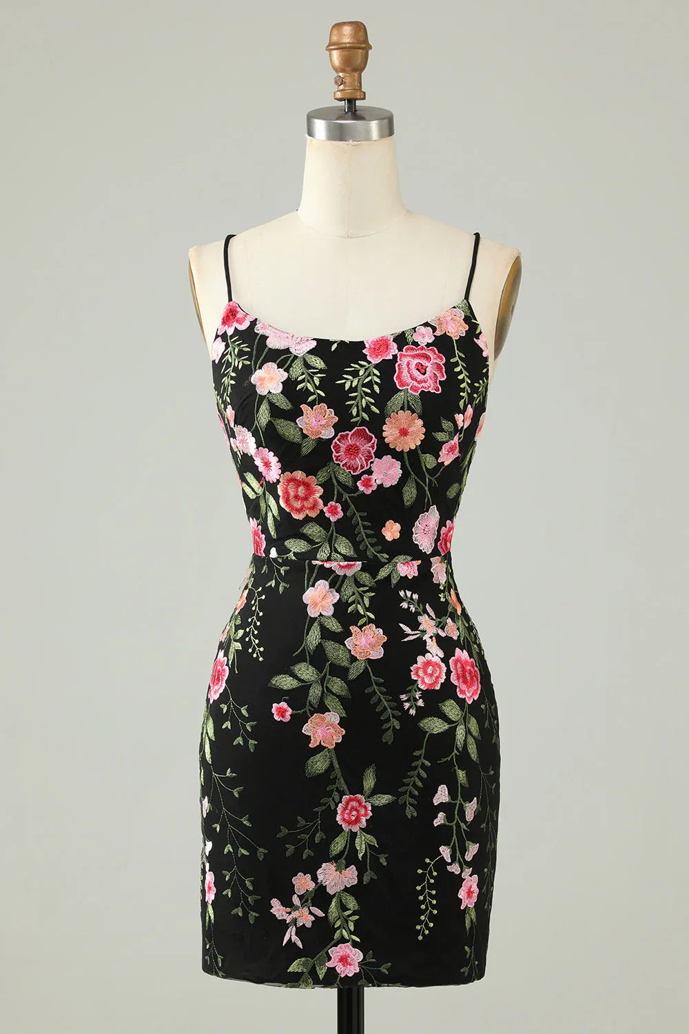 Charming Appliques Spaghetti Straps Bodycon Design A-line Homecoming Dress TP3646