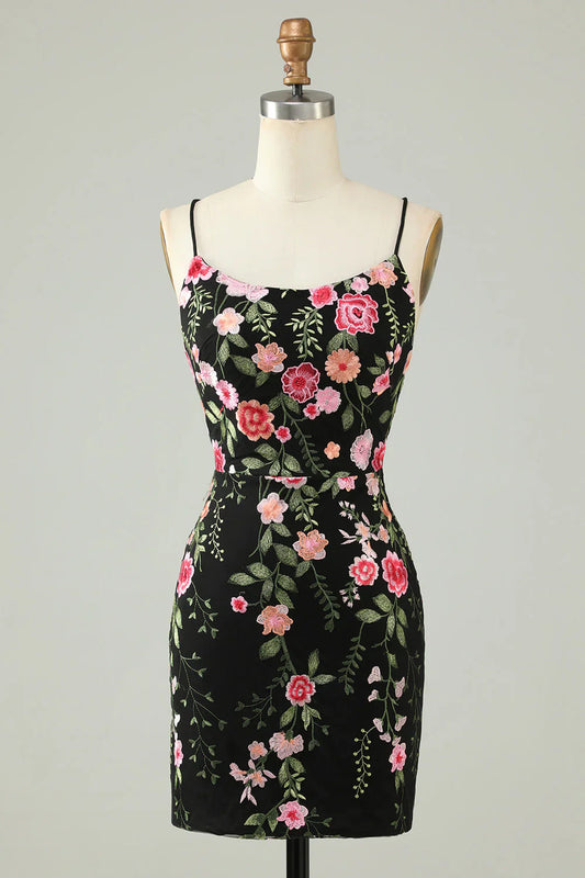 Charming Appliques Spaghetti Straps Bodycon Design A-line Homecoming Dress TP3646