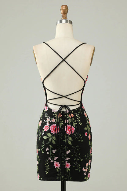 Charming Appliques Spaghetti Straps Bodycon Design A-line Homecoming Dress TP3646