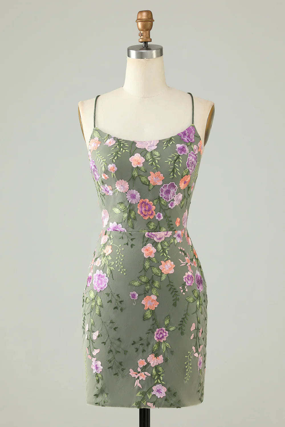 Charming Appliques Spaghetti Straps Bodycon Design A-line Homecoming Dress TP3646