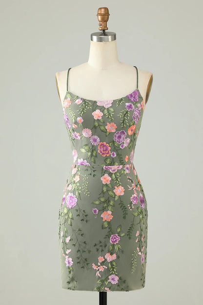 Charming Appliques Spaghetti Straps Bodycon Design A-line Homecoming Dress TP3646