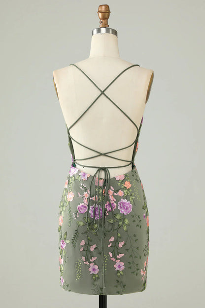 Charming Appliques Spaghetti Straps Bodycon Design A-line Homecoming Dress TP3646