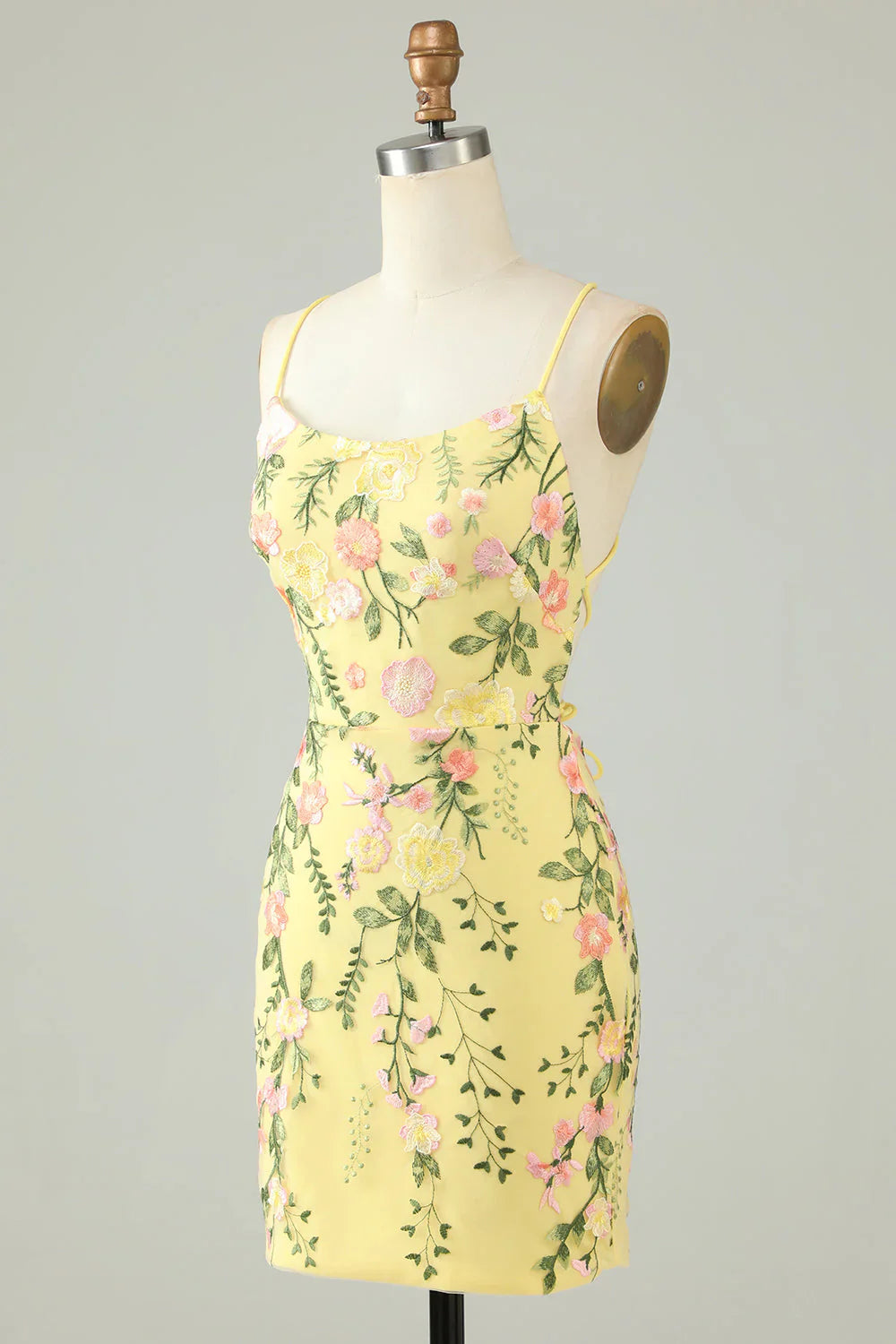 Charming Appliques Spaghetti Straps Bodycon Design A-line Homecoming Dress TP3646