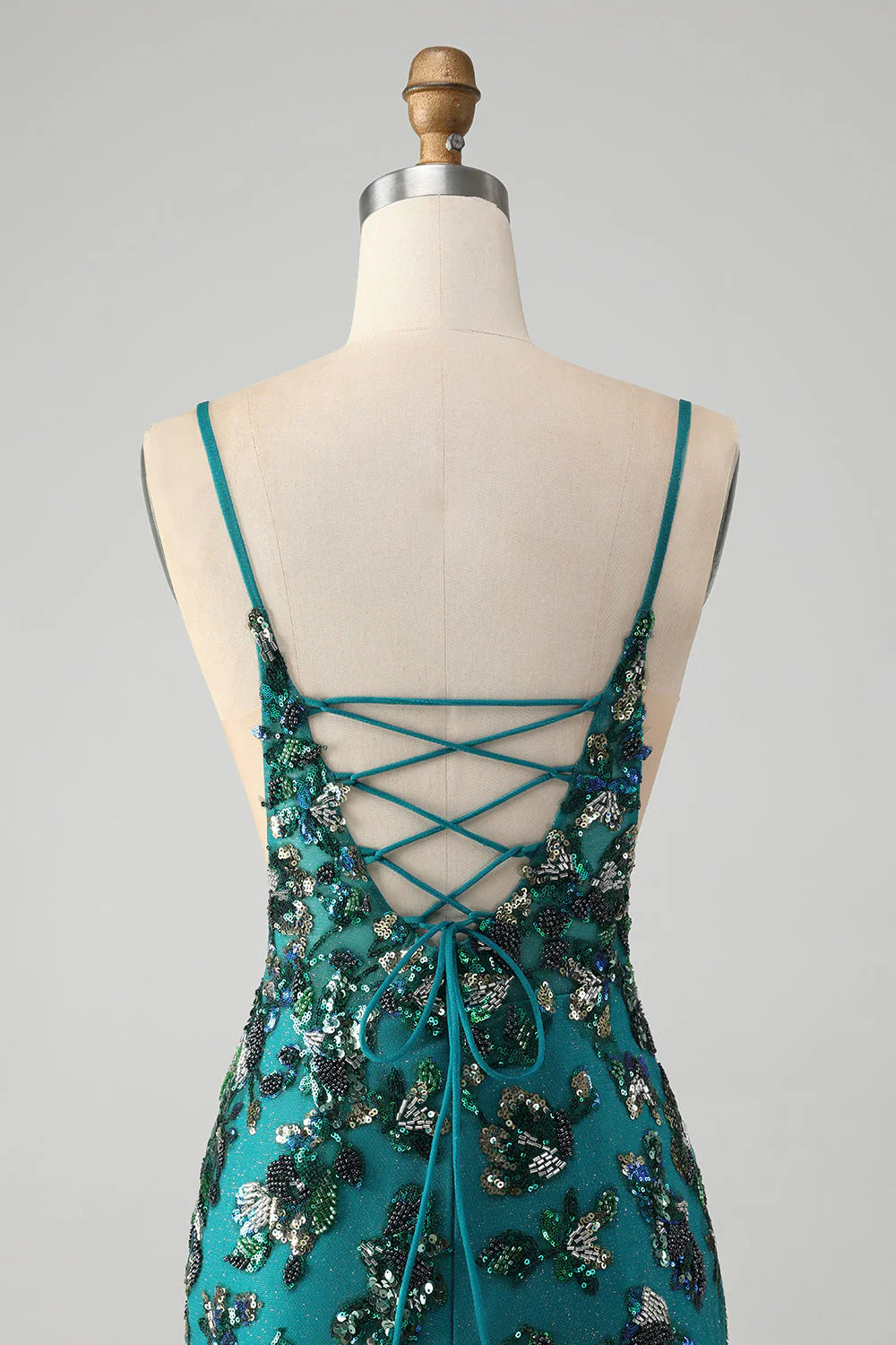Charming Dark Green Beading Sequins Bodycon Design A-line Lace-up Homecoming Dress TP3648