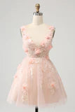 Fashion Blush Sequin 3D Flower Design A-line V-neck Homecoming Dress TP3404