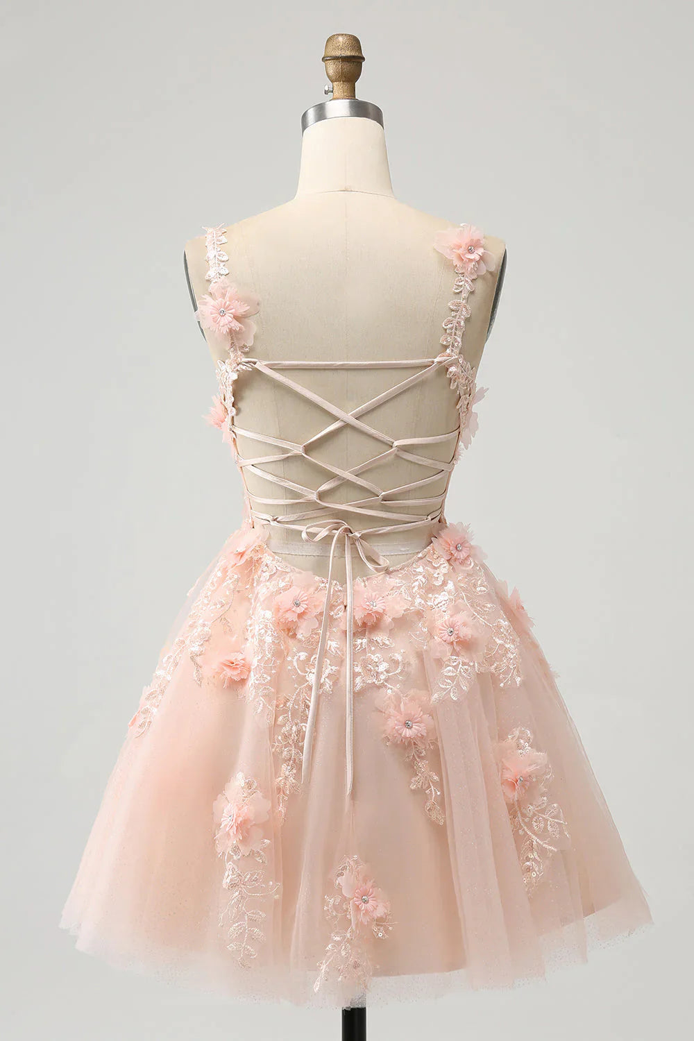 Fashion Blush Sequin 3D Flower Design A-line V-neck Homecoming Dress TP3404