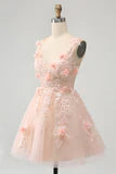 Fashion Blush Sequin 3D Flower Design A-line V-neck Homecoming Dress TP3404