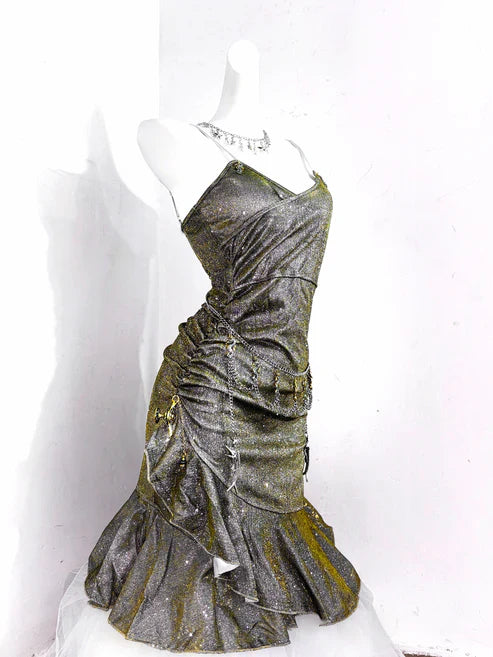 Vintage Green Spaghetti Strap Ruffled Hem Hem Short 16th Birthday Party Dress Homecoming Dress TP4038