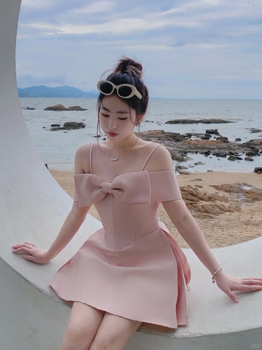 Simple Pink Satin A Line Vacation Dress Birthday Dress Homecoming Dress  S320