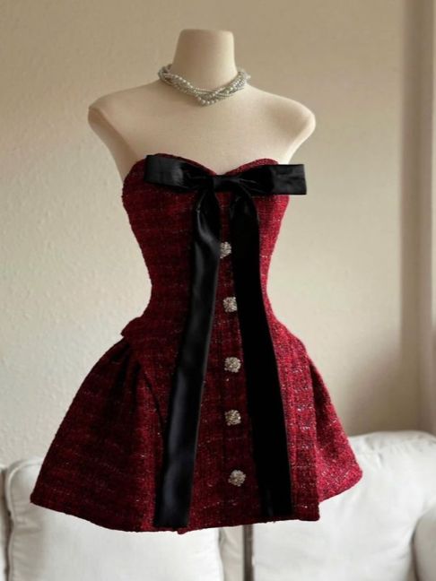 __irlhomeshops__ Discount: 5% off orders over $100-Burgundy Retro Sweet Short Velvet Homecoming Dress Party Dress gh4978