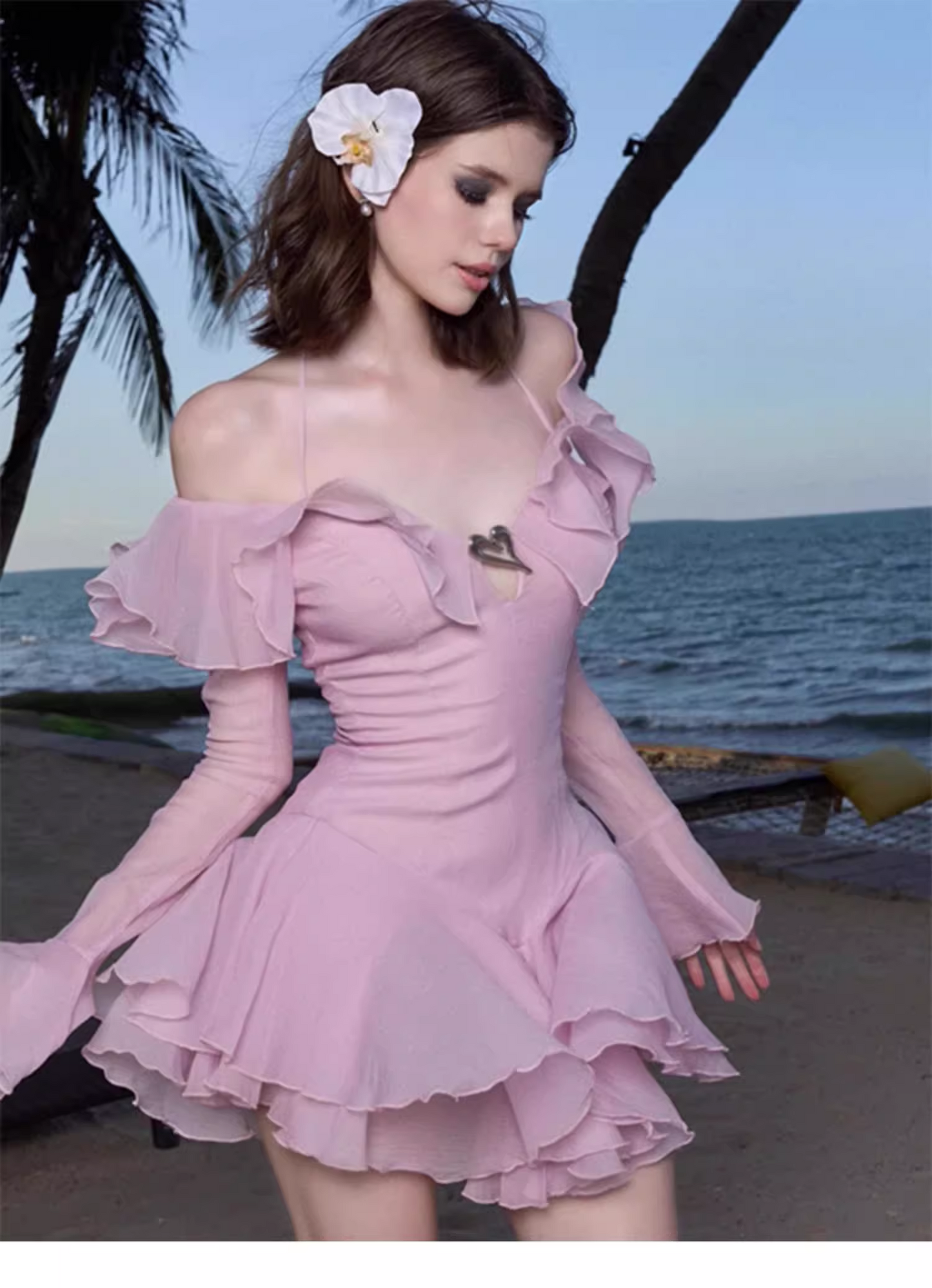 Vestidos de fiesta sencillos de corte A en rosa con hombros descubiertos, TP3837