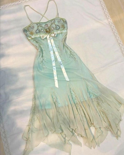 shopuniqlos-Light green beaded short chiffon homecoming dress birthday dress fairy gh5233