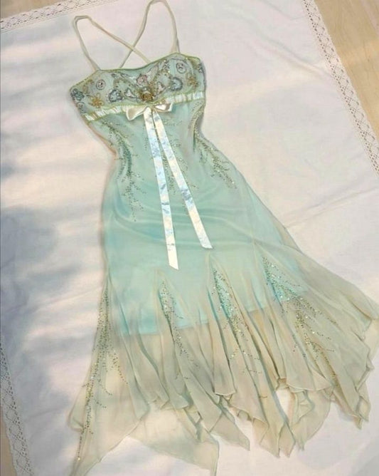 shopuniqlos-Light green beaded short chiffon homecoming dress birthday dress fairy gh5233
