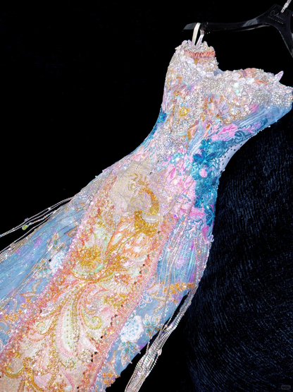Vestido de noche elegante de corte sirena con escote corazón, bordado de lentejuelas y cuentas, TP4210
