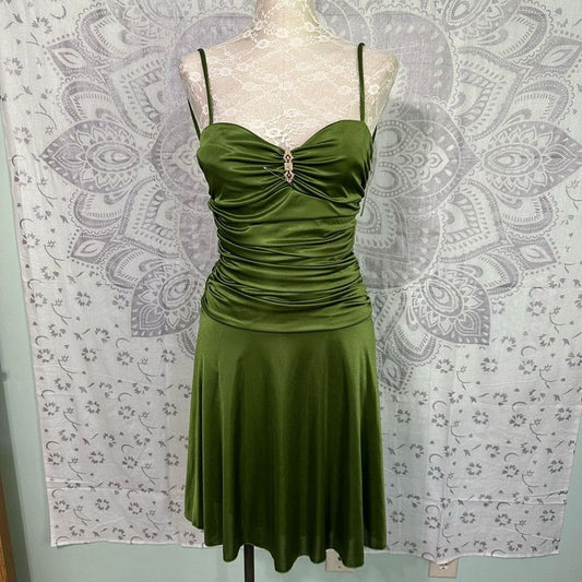 Green Vintage Fashion Spaghetti Strap Long/Short Elegant Satin Ruffle Ball Gown Evening Dress Party Dress gh3420