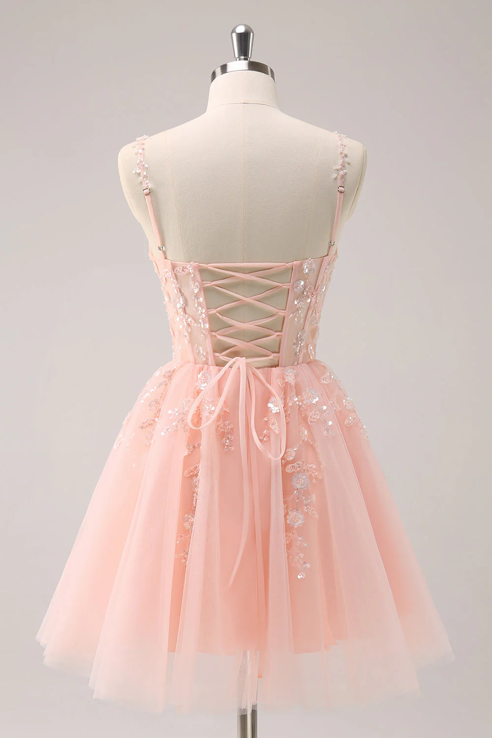 Vintage Pink 3D Flowers Design A-line Sleeveless Spaghetti Strap Homecoming Dress TP3451