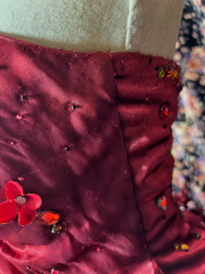 Hermoso vestido de quinceañera de satén burdeos, sin tirantes, largo hasta el suelo, para fiesta de graduación, cumpleaños, noche, baile, TP4386