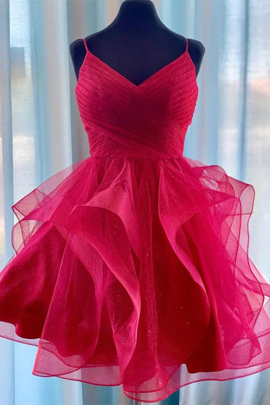 Vestidos de fiesta rojos brillantes con tirantes