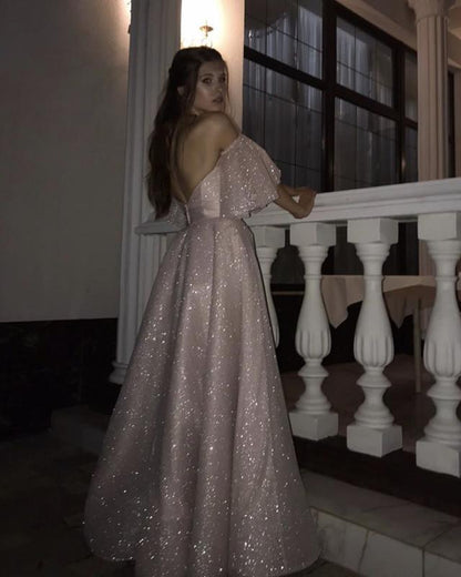 Vestidos de fiesta con lentejuelas brillantes, mangas abullonadas, abertura en la pierna, vestido formal