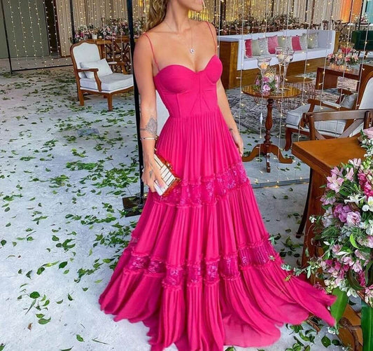 Vestidos de fiesta largos rosas de corte A, vestidos de noche de diseñadores