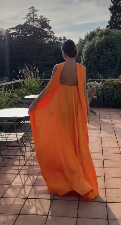Orange Elegant Flowing A-Line Off Shoulder satin Long Ball Gown Evening Dress Wedding Guest Party Dress gh3093