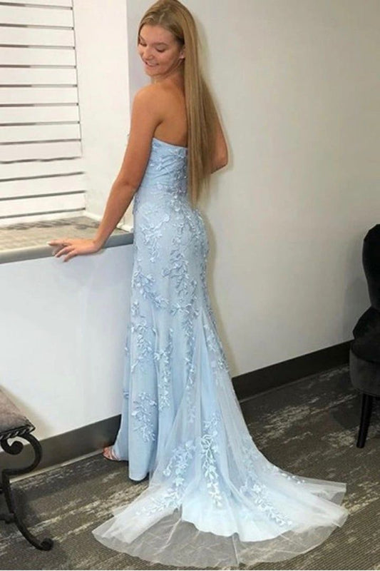 Sky Blue Strapless Mermaid Prom Dress, Long Formal Evening Dress MP02