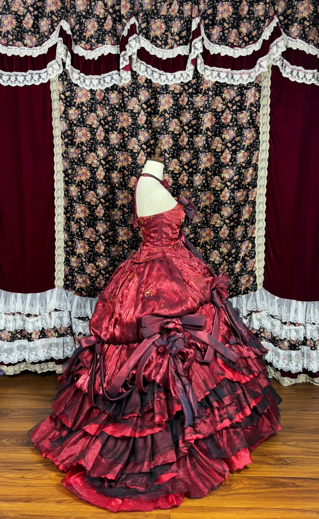 Hermoso vestido de quinceañera de satén burdeos, sin tirantes, largo hasta el suelo, para fiesta de graduación, cumpleaños, noche, baile, TP4386