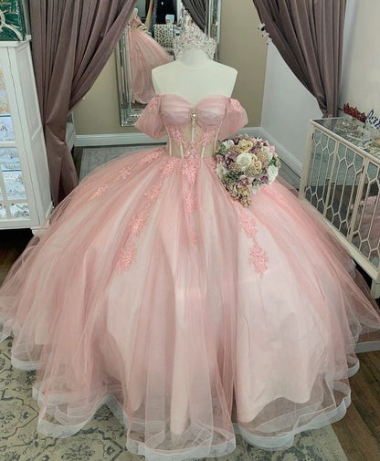 Glitter Pink Quinceañera Vestidos Vestido De Bola Dulce 16 Vestidos 15 De XV Anos